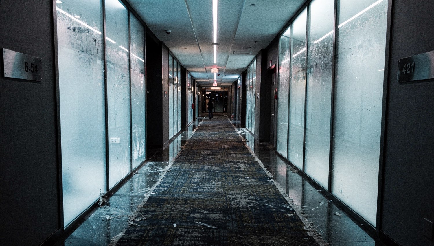 Hotel corridor at night